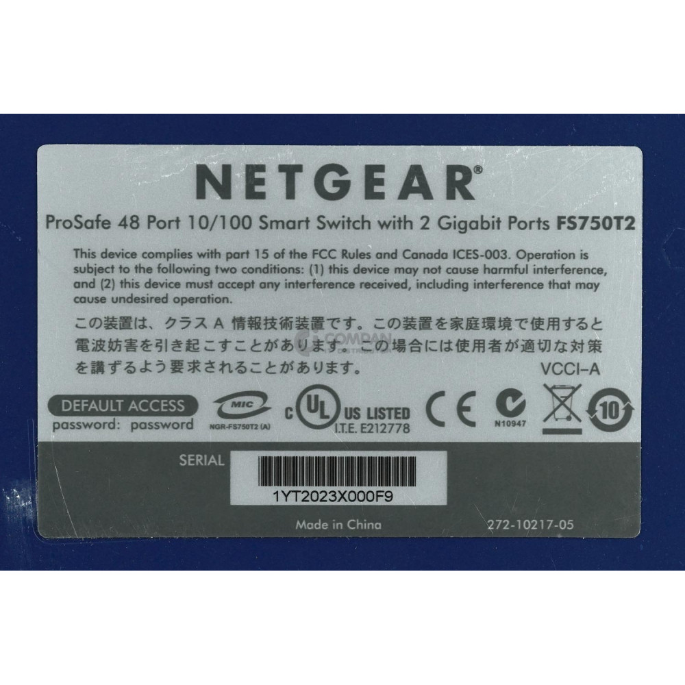 FS750T2 NETGEAR PROSAFE FS750T2 48-PORT 100MB ETHERNET 2-PORT 1GB SFP SWITCH